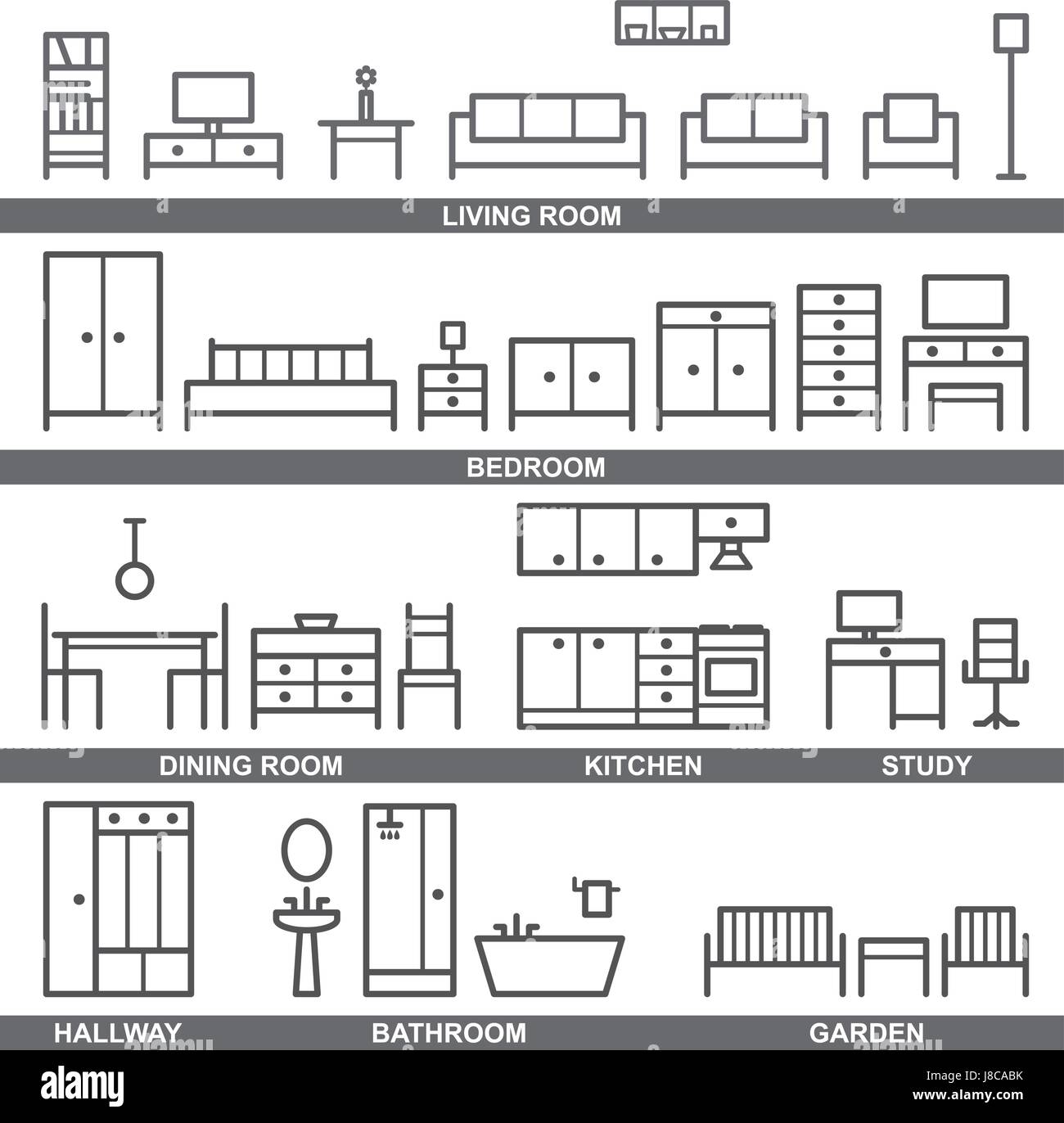 Meubles icônes 4 contour vectoriel Illustration de Vecteur