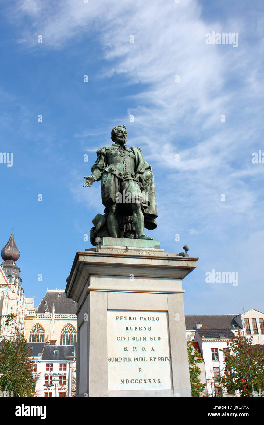 Monument, Anvers, Flandre, artiste, peintre, bleu, monument, statue, baroque, Banque D'Images