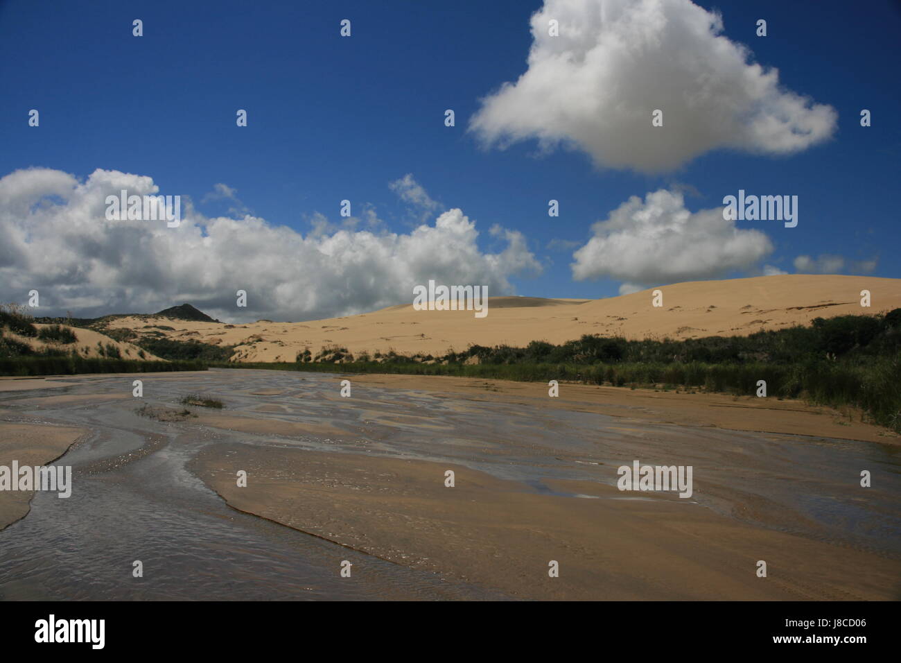 Hill, nuage, Nouvelle-Zélande, dune, sable, sable, hill, vert, nuage, plage, Banque D'Images