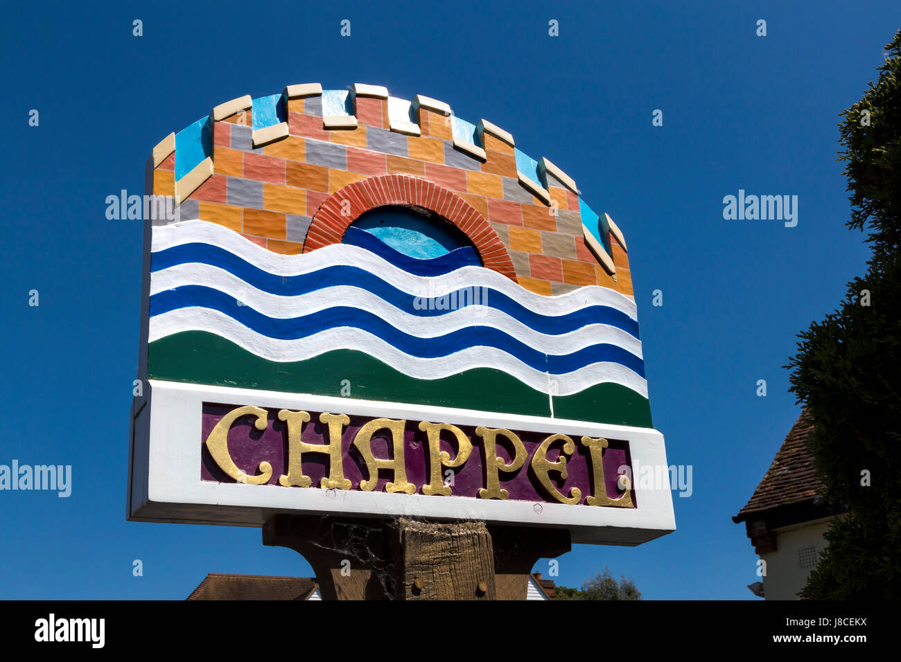 Le signe coloré À CHAPPEL PRÈS DE COLCHESTER Banque D'Images