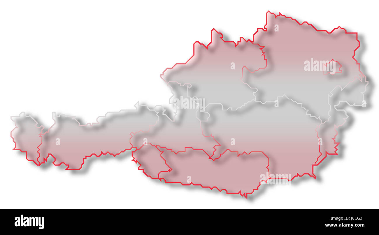 L'Autriche, la carte, atlas, carte du monde, profile, symboliques, politiques, de couleur, de Banque D'Images
