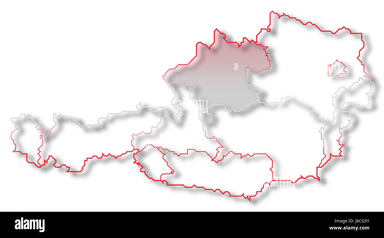 L'Autriche, la carte, atlas, carte du monde, profile, symboliques, politiques, de couleur, de Banque D'Images