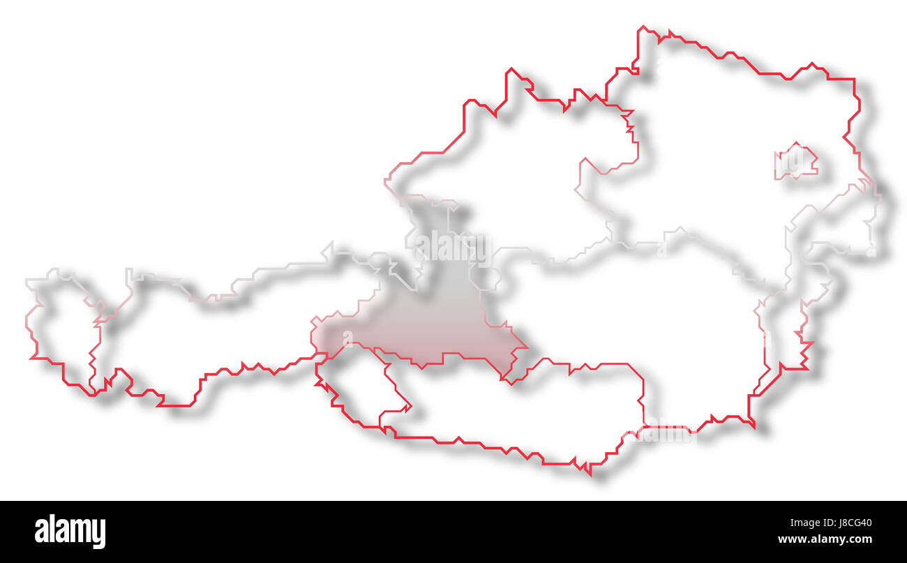 L'Autriche, la carte, atlas, carte du monde, profile, symboliques, politiques, de couleur, de Banque D'Images