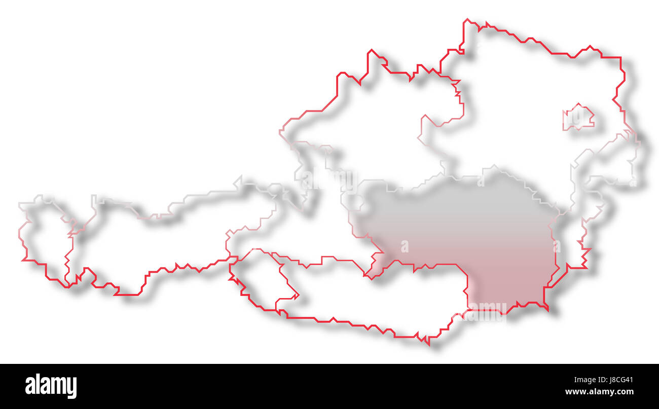 L'Autriche, la carte, atlas, carte du monde, profile, symboliques, politiques, de couleur, de Banque D'Images