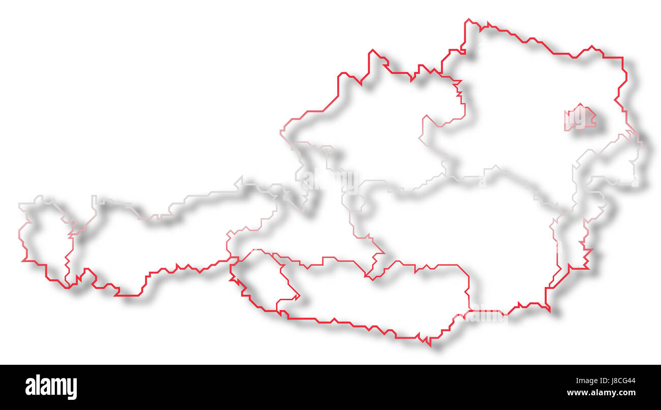 L'Autriche, la carte, atlas, carte du monde, profile, symboliques, politiques, de couleur, de Banque D'Images