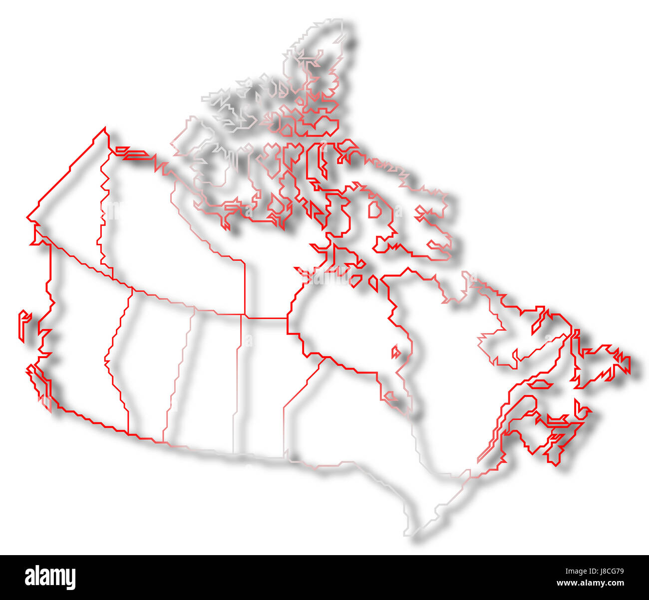 Canada, carte, atlas, carte du monde, profile, symboliques, politiques, de couleur, de Banque D'Images