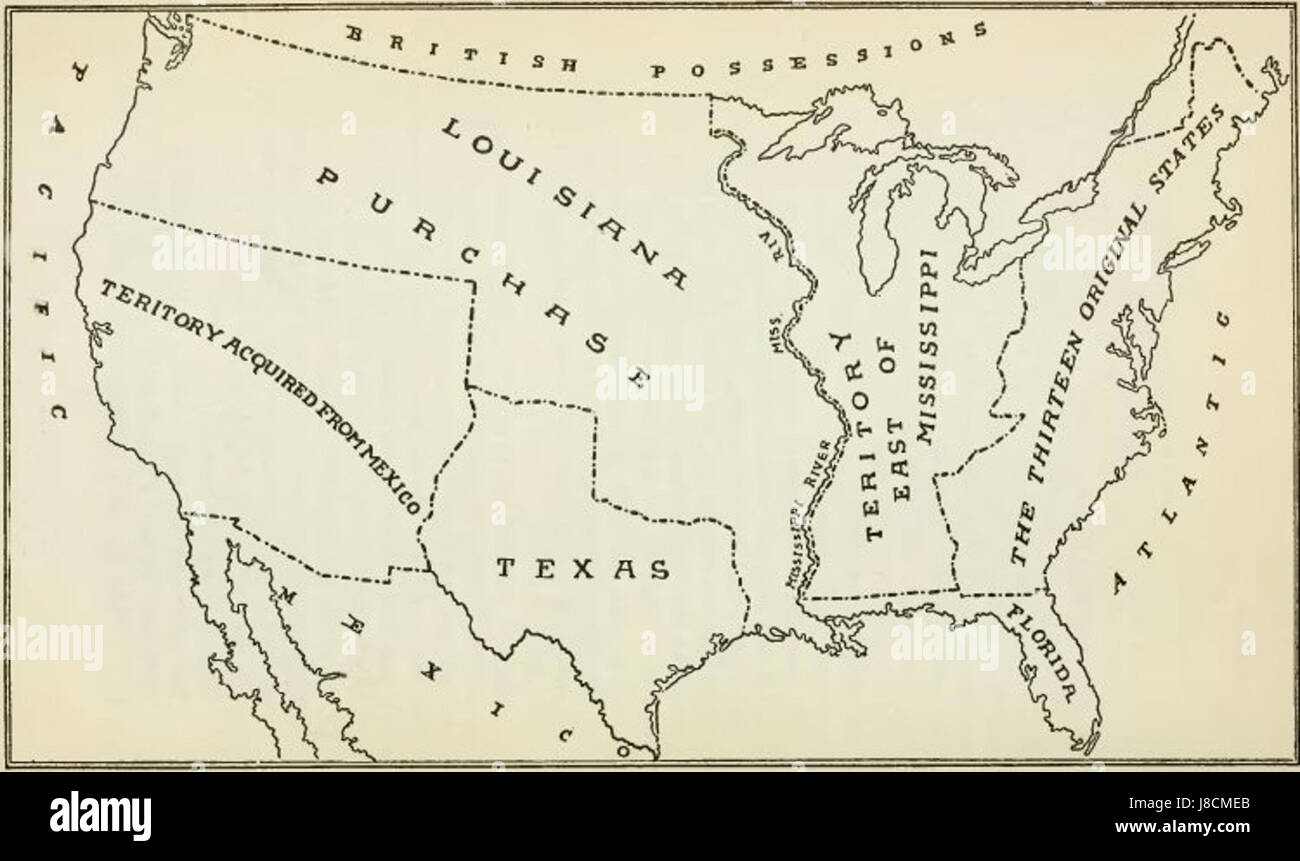 Carte montrant l'étendue de la Louisiana Purchase Histoire de l'Iowa Banque D'Images