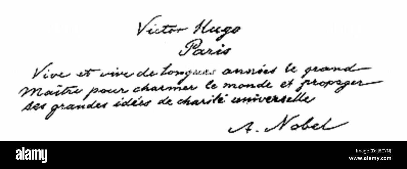 Un télégramme de Hugo Nobel, faisant probablement référence à un message historique important ou à un événement associé à la famille Nobel, peut-être lié à Alfred Nobel ou à l'héritage du prix Nobel. Banque D'Images
