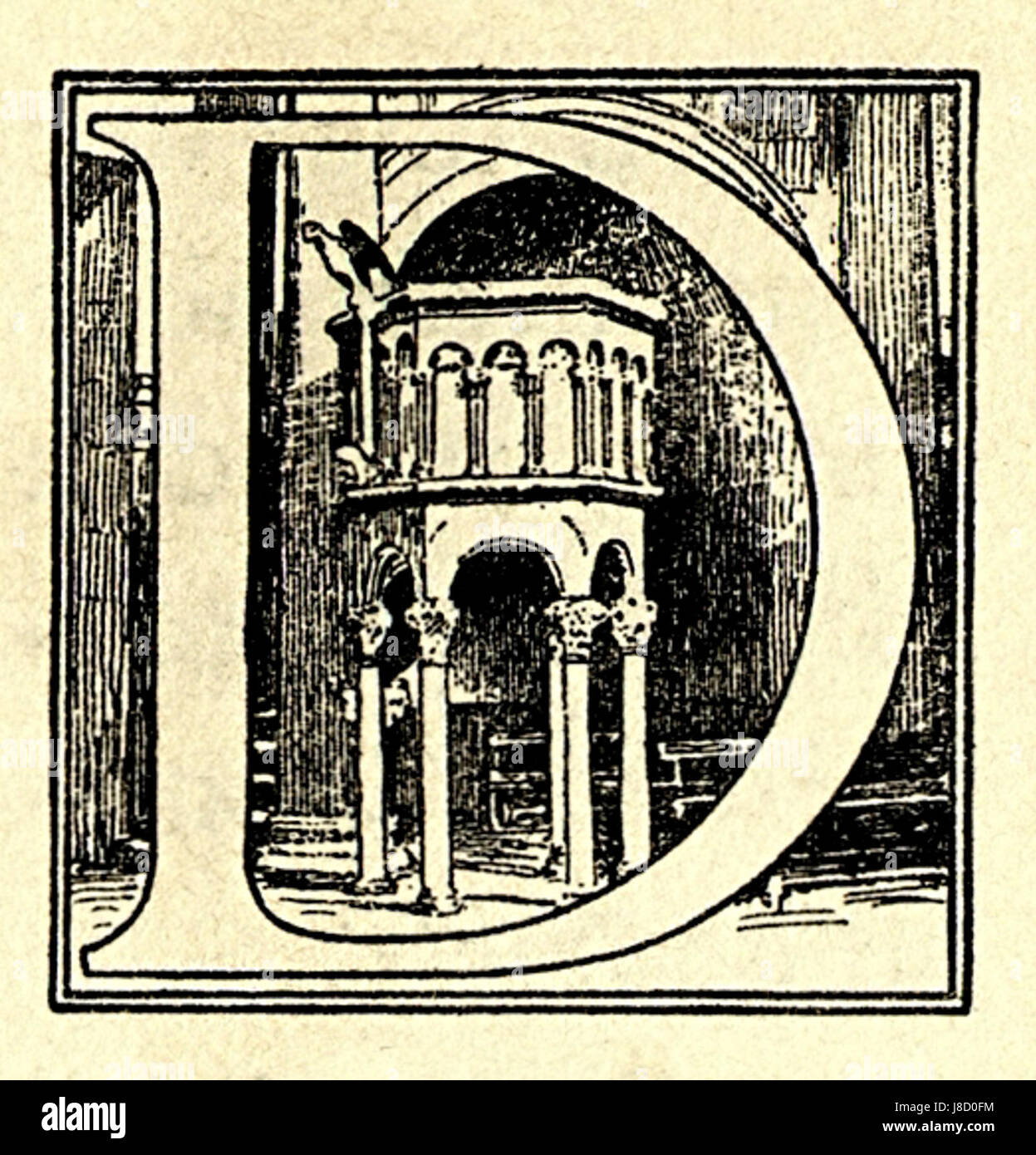 Il s'agit de la page d'un manuscrit ou d'un livre qui contient une lettre initiale â€˜dÂ€™ à la page 6. De telles illustrations étaient souvent utilisées dans les livres médiévaux et les premiers imprimés pour mettre en évidence des sections importantes. Banque D'Images