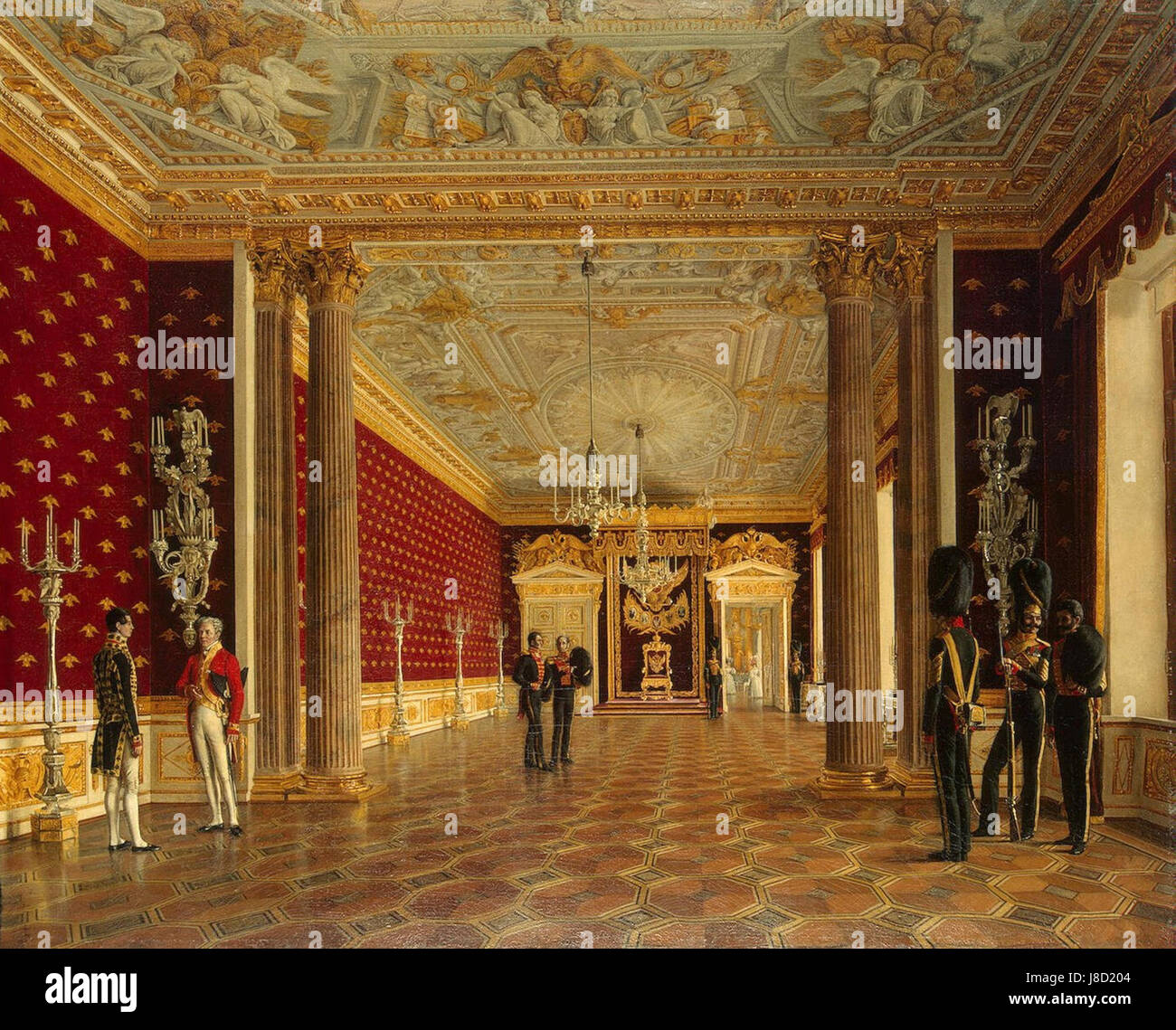La salle du trône Krendovsky est une salle historique et ornée associée à l'impératrice Maria Fiodorovna, également connue sous le nom de Maria Feodorovna de Russie. Construite en 1831, cette chambre faisait partie de la résidence impériale russe, mettant en valeur l'opulence royale et l'architecture. Banque D'Images