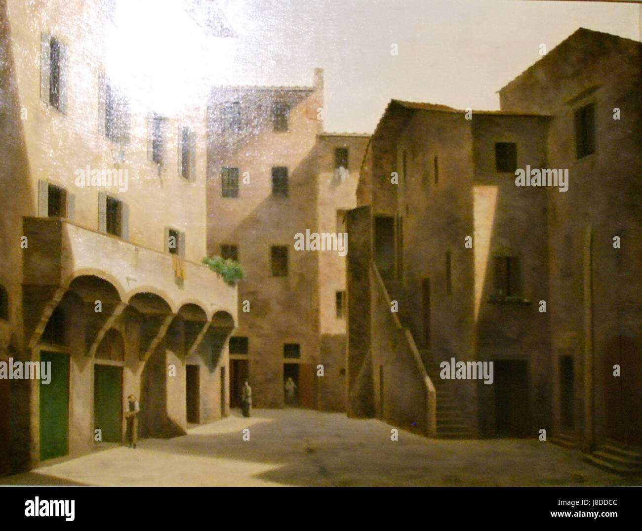 Cette peinture de Fabio Borbottoni représente la Piazza della Luna dans le Mercato Vecchio, une place importante de Florence, en Italie, capturée à la fin du XIXe siècle. Banque D'Images