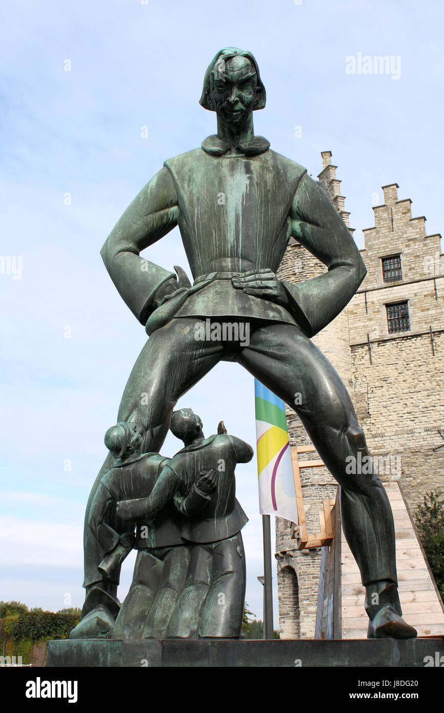 Monument, géant, Belgique, long, légende, Anvers, monument, statue, géant, Banque D'Images Monument, géant, Belgique, long, légende, Anvers, monument, statue, géant, Banque D'Images