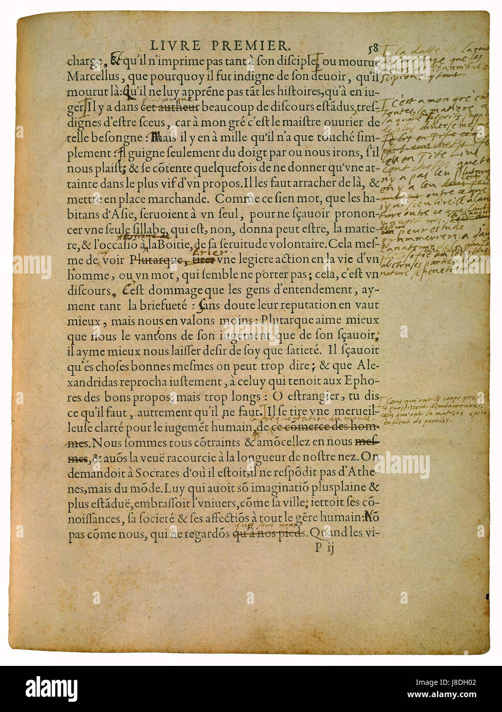 Essais Livre 1, écrit par Michel de Montaigne, fait partie de son célèbre recueil d'essais philosophiques. Ce travail est un élément fondamental de la littérature occidentale, examinant des sujets tels que l'éthique, le comportement humain et l'auto-réflexion. Banque D'Images