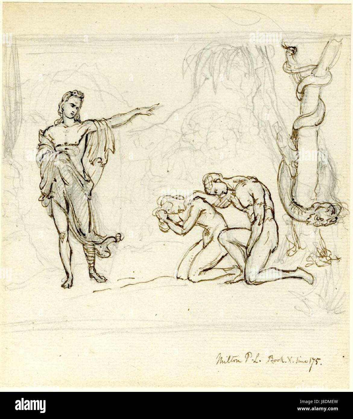 Dieu prononce la sentence à Adam et Eve, illustration de Milton's 'Paradis perdu' par George Hayter Banque D'Images