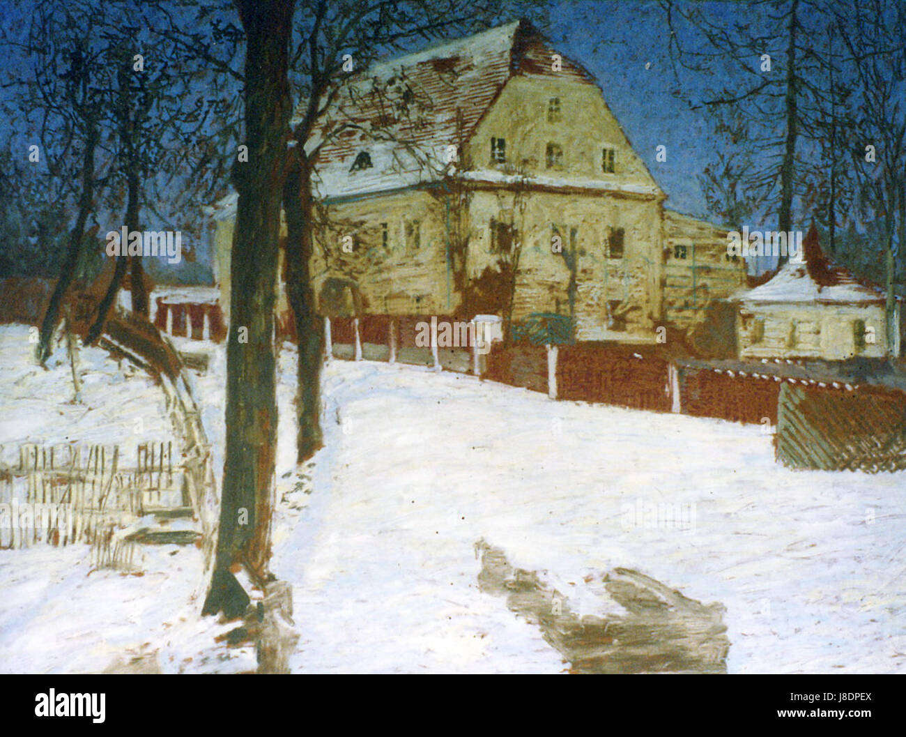 'Hoeckerhaus' est une peinture à l'huile de l'artiste allemand Paul Hoecker, créée vers 1905, représentant la maison de sa famille à Oberlangenau, reflétant son lien avec son héritage. Banque D'Images