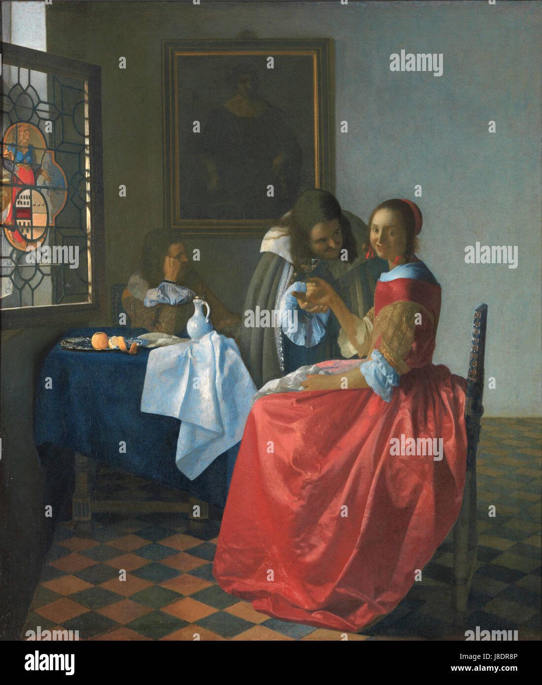 Jan Vermeer van Delft était un peintre baroque néerlandais, célèbre pour ses portraits sereins et intimes de la vie quotidienne, mettant souvent en évidence la lumière, la texture et les moments tranquilles de domesticité. Banque D'Images