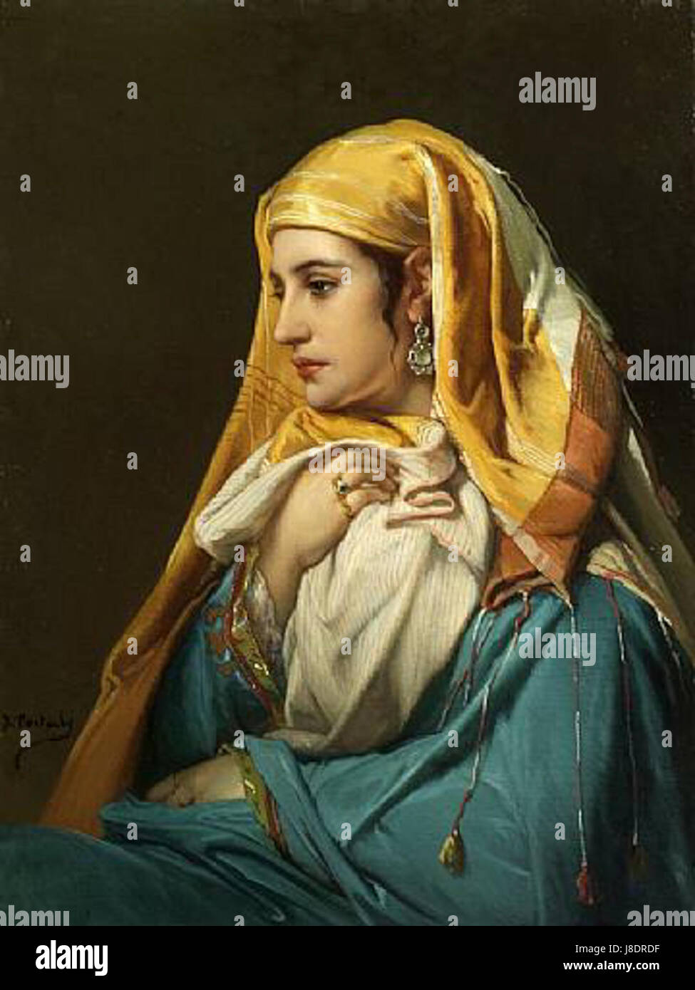 Jeanfrancois Portaels 'femme orientale' est une peinture qui explore le thème de la féminité orientale, reflétant les vues européennes du XIXe siècle sur les femmes orientales à travers l'interprétation artistique. Banque D'Images
