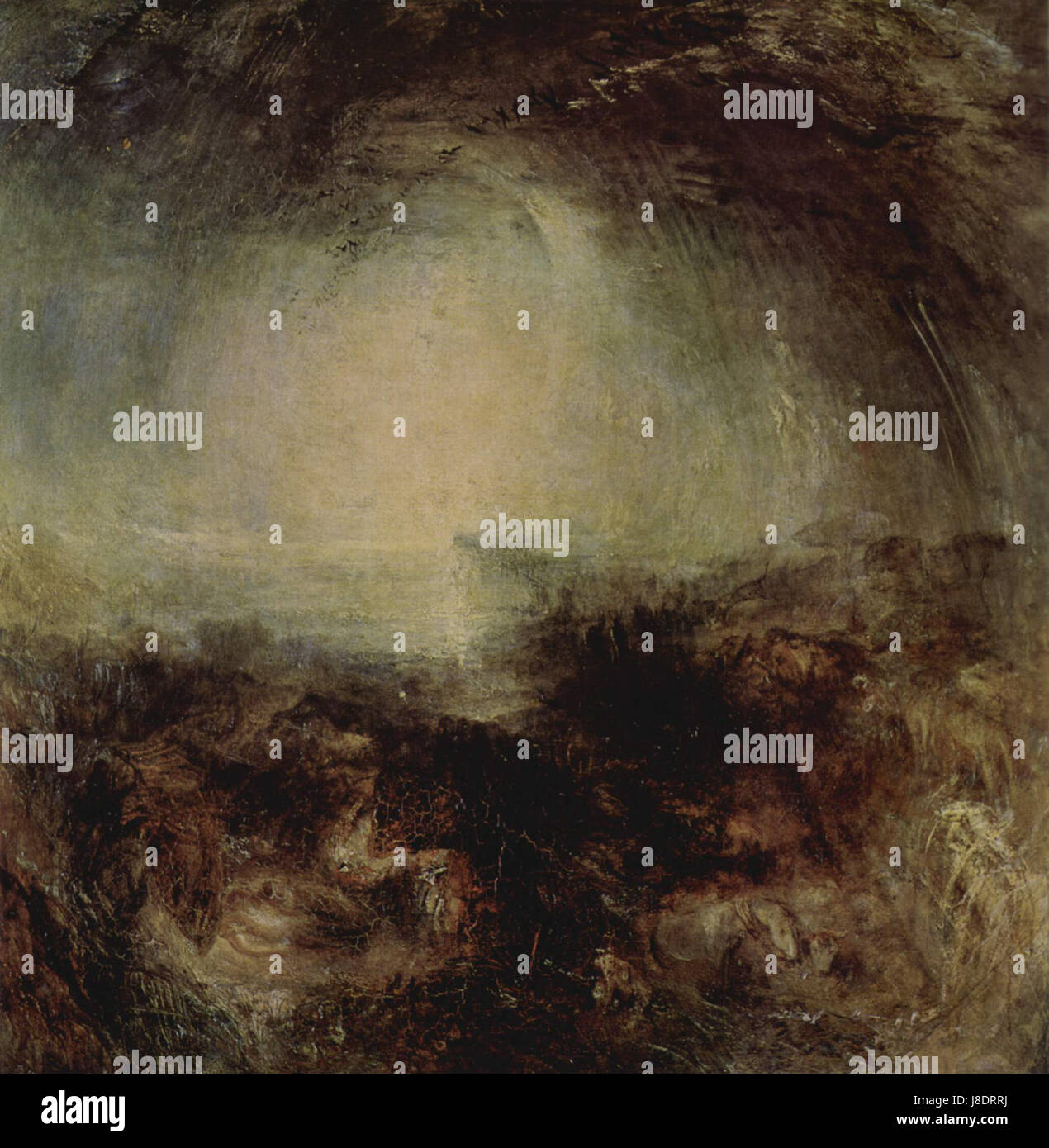 Une peinture de paysage de Joseph Mallord William Turner, illustrant l'approche distinctive de l'artiste de la lumière et de l'atmosphère dans les scènes naturelles. Banque D'Images