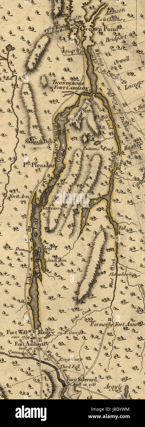 Une carte détaillée montrant l'État de New York de Montresorâ€™ en 1777, offrant un aperçu de la géographie du stateâ€™ pendant la Révolution américaine. Banque D'Images