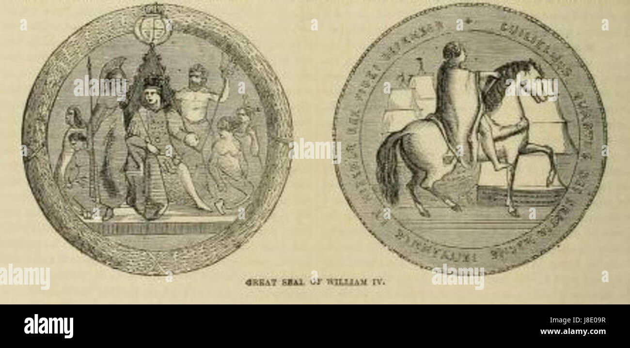 Cette image montre le Grand Sceau de Guillaume IV, un artefact historique important de la monarchie britannique. Le sceau a été utilisé pour les documents officiels de l'État pendant son règne, symbolisant l'autorité de la couronne. Banque D'Images