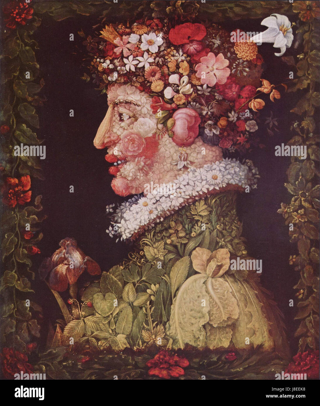 Une œuvre de Giuseppe Arcimboldo, artiste italien de la Renaissance connu pour créer des portraits imaginatifs réalisés à partir d'objets tels que des fruits, des légumes et des fleurs. Banque D'Images