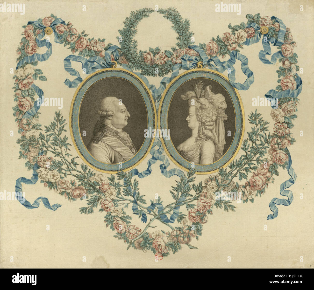 Louis XVI et Marie Antoinette Imprimer 18e siècle Banque D'Images