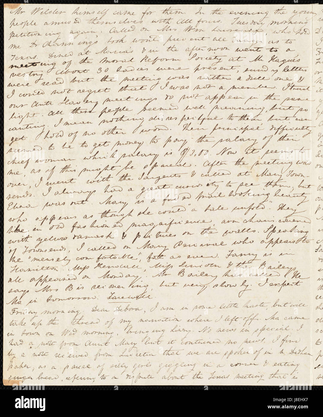 Anne de Warren Weston à Deborah Weston ; Dimanche, Septembre 3, 1837 p2 Banque D'Images