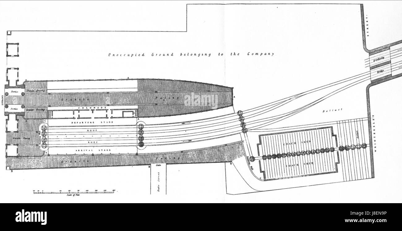 Plan au sol de la gare de Euston, 1838 Banque D'Images