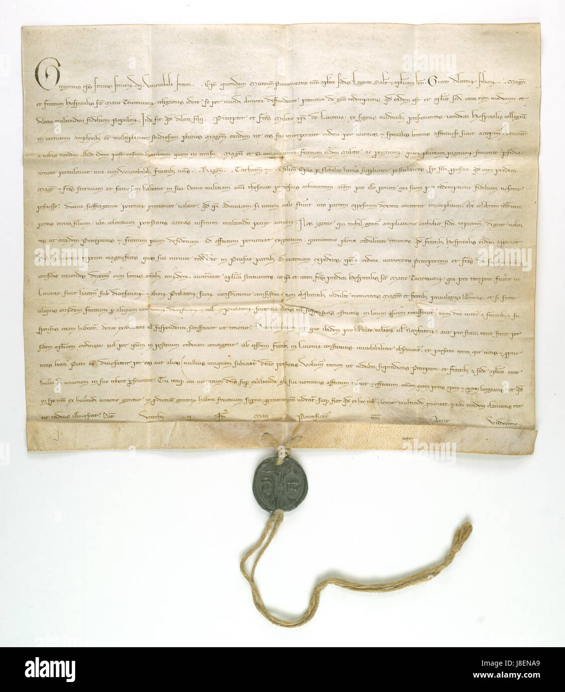 Le pape Grégoire IX a uni l'ordre des Frères de l'épée (Kawalerowie Mieczowi) à l'ordre teutonique en Livonie. Cette décision a eu un impact significatif sur le paysage religieux et militaire de la région au moyen âge, consolidant le pouvoir dans l’ordre teutonique. Banque D'Images