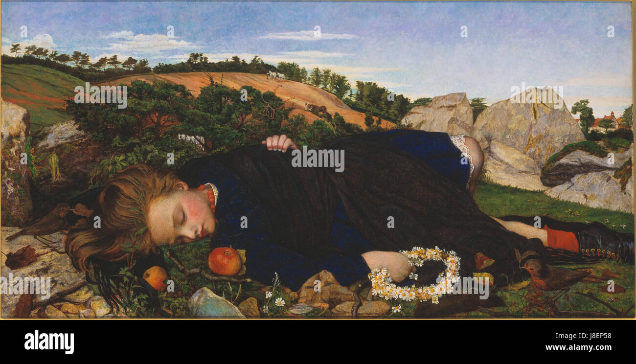 La peinture de John Roddam Spencer Stanhope « Robin of Modern Times » explore l'intersection de la vie contemporaine et de l'interprétation artistique, offrant une vision critique de la modernité à travers la représentation du robin. Banque D'Images