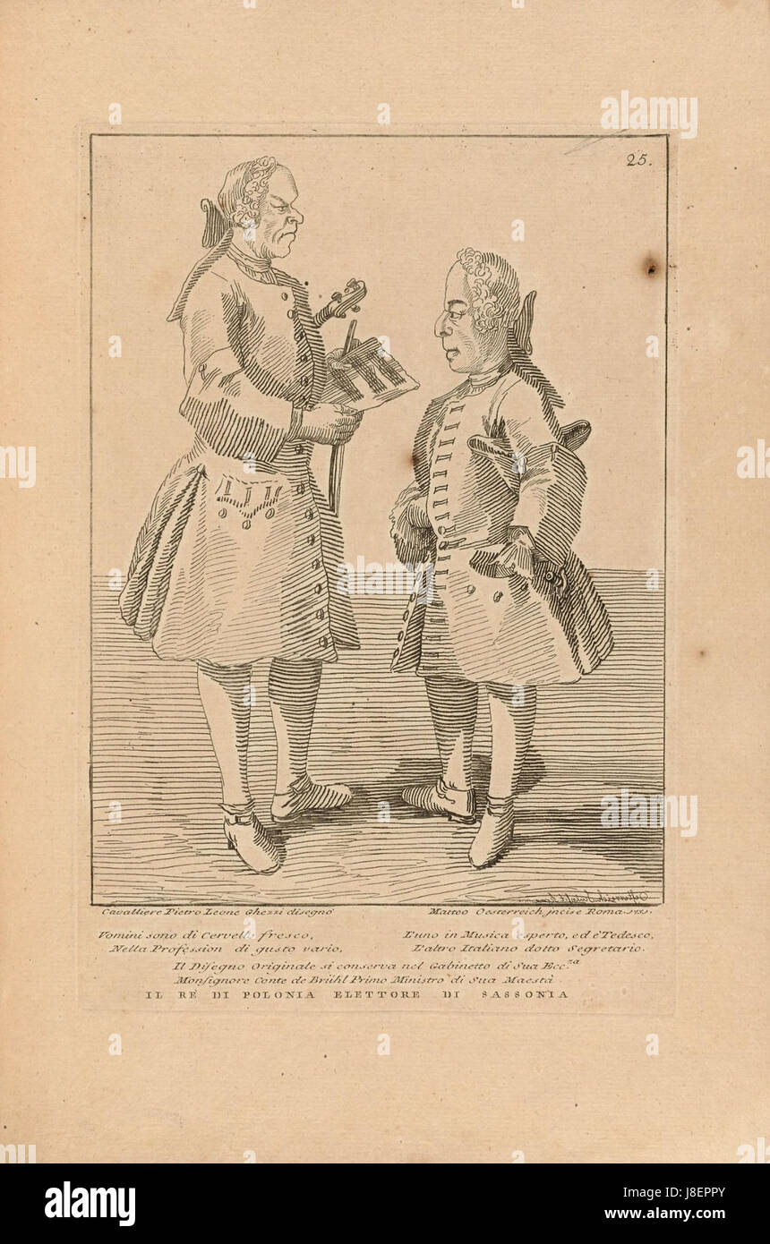 Cette illustration de Pier Leone Ghezzi, *Cavalliere Pietro Ieone Ghezzi disegno* présente un dessin historique, accompagné d’une gravure de Matteo Oesterreich. Il reflète l'art et le design de l'Italie du XVIIIe siècle. Banque D'Images