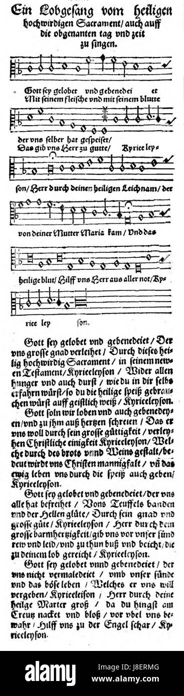 Gott sey gelobet und gebenedeiet est un hymne sacré de Vehe, composé à l'époque baroque. Il reflète des thèmes religieux de louange et de culte dans le contexte de la musique liturgique chrétienne. Banque D'Images