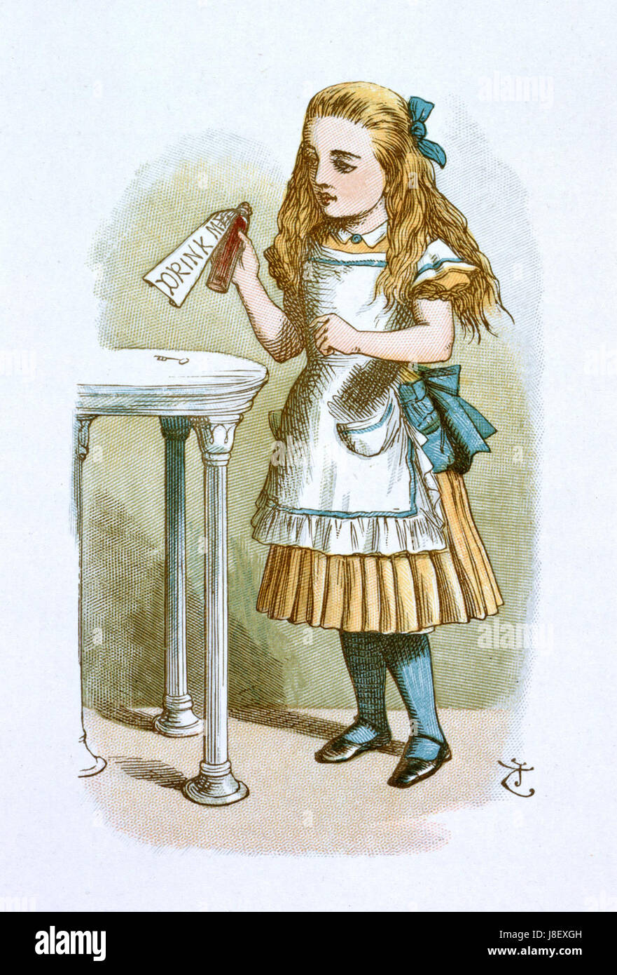 Cette illustration de John Tenniel tirée de *The Nursery Alice* (1890) capture le design fantaisiste et adapté aux enfants de cette adaptation du conte classique de Lewis Carroll. Banque D'Images