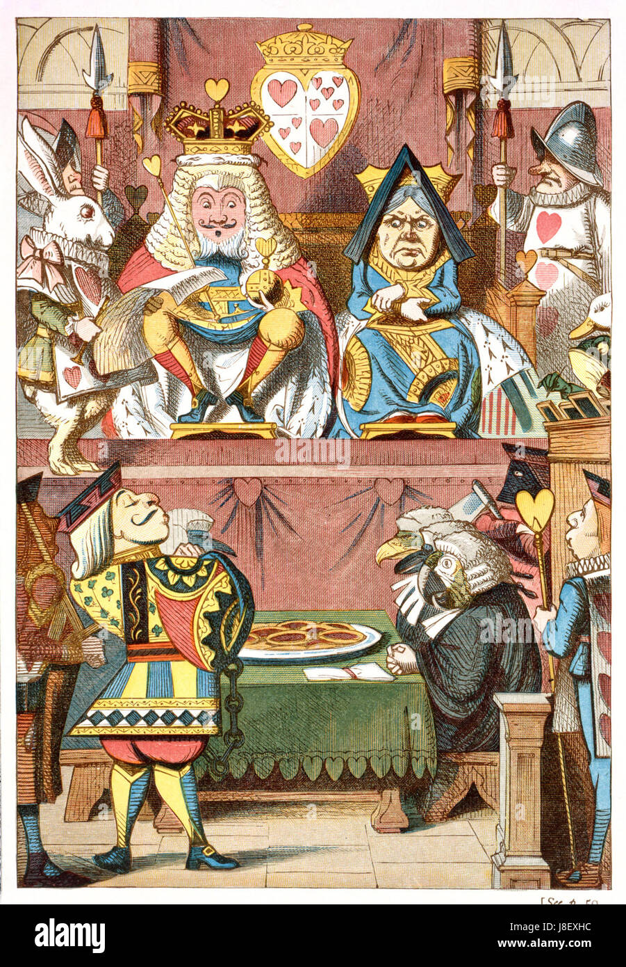 Cette illustration de John Tenniel tirée de 'The Nursery Alice' (1890) représente une scène de l'histoire de Lewis Carroll, conçue pour les jeunes lecteurs. Le travail de Tennielâ€ ™ est connu pour sa représentation détaillée et fantaisiste des personnages, contribuant à l'influence durable du livre dans la littérature pour enfants. Banque D'Images