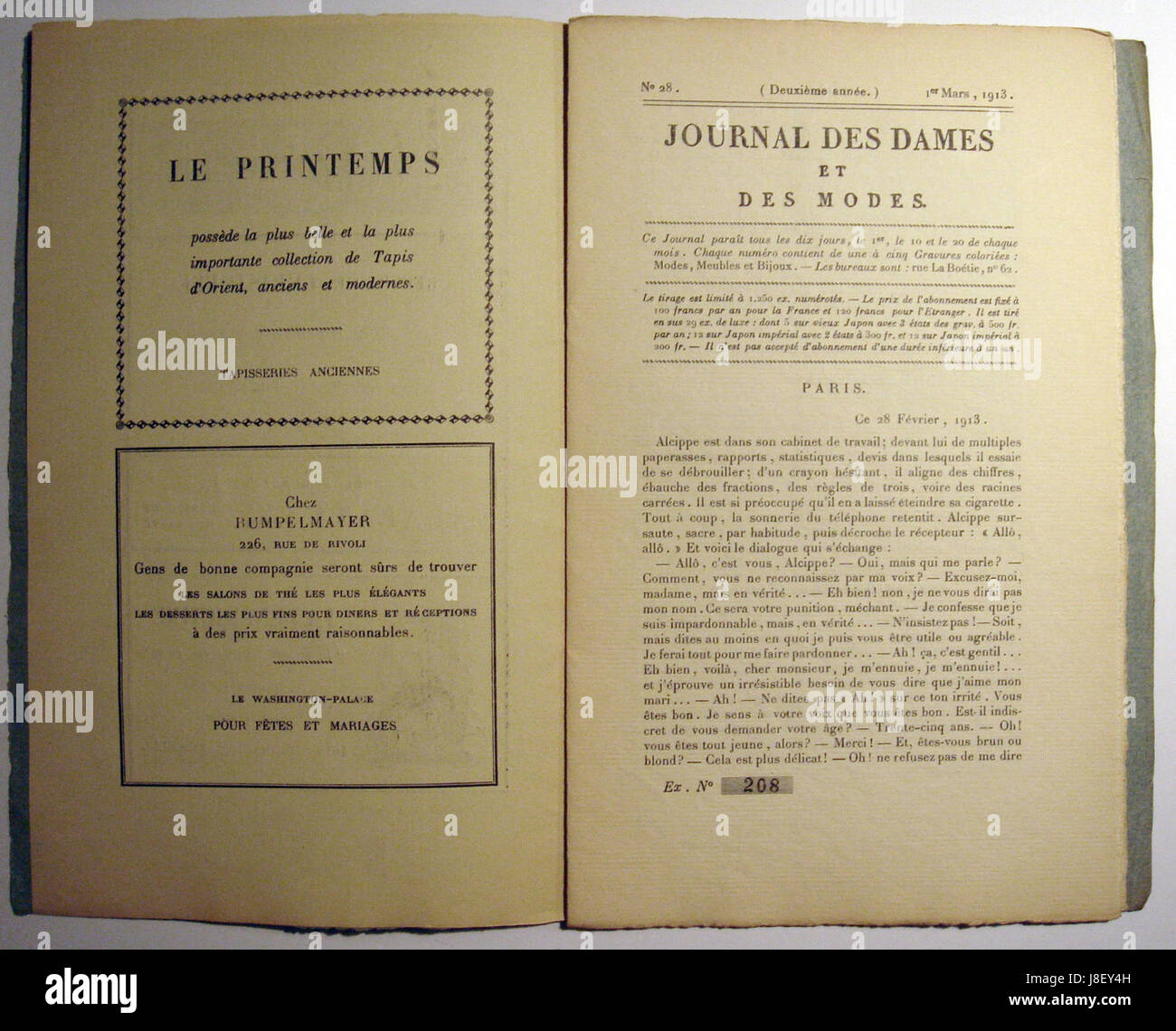 Le « Journal des Dames et des modes » était un magazine de mode français. Le numéro de 1913 donne un aperçu des tendances de la mode du début du XXe siècle, en se concentrant particulièrement sur les vêtements et le style des femmes. Banque D'Images