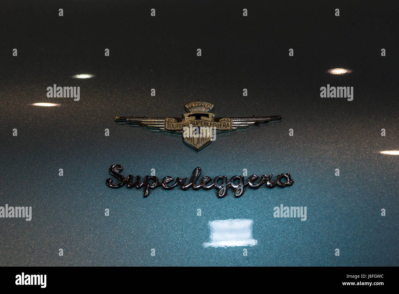 STUTTGART, ALLEMAGNE - Mars 04, 2017 : emblème Superleggera Pinin sur Lamborghini 400 GT, libre. Plus grand d'Europe Exposition de voitures classiques Banque D'Images