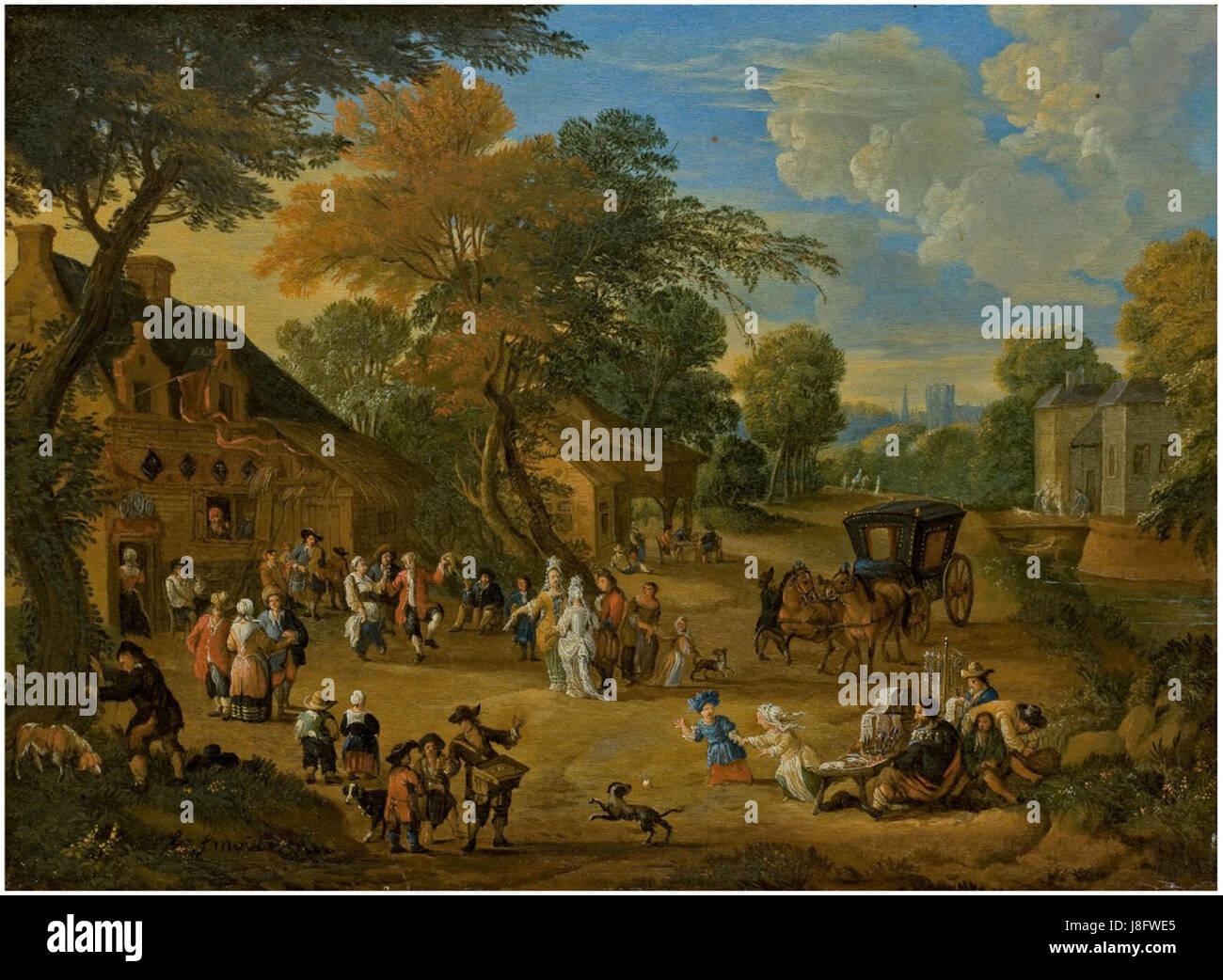 Lucas Smout le jeune était un artiste flamand connu pour ses peintures. « La place du village » est probablement l'une de ses œuvres, représentant une place rurale ou urbaine, un sujet commun dans l'art flamand au XVIIe siècle. Banque D'Images