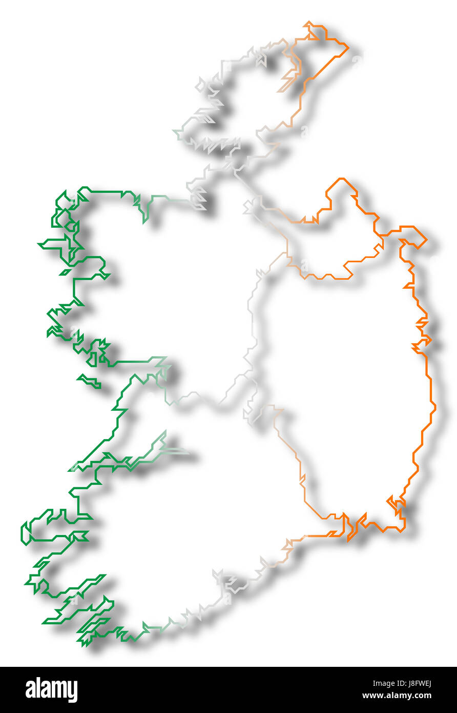 L'Irlande, carte, atlas, carte du monde, profile, symboliques, politiques, de couleur, de Banque D'Images