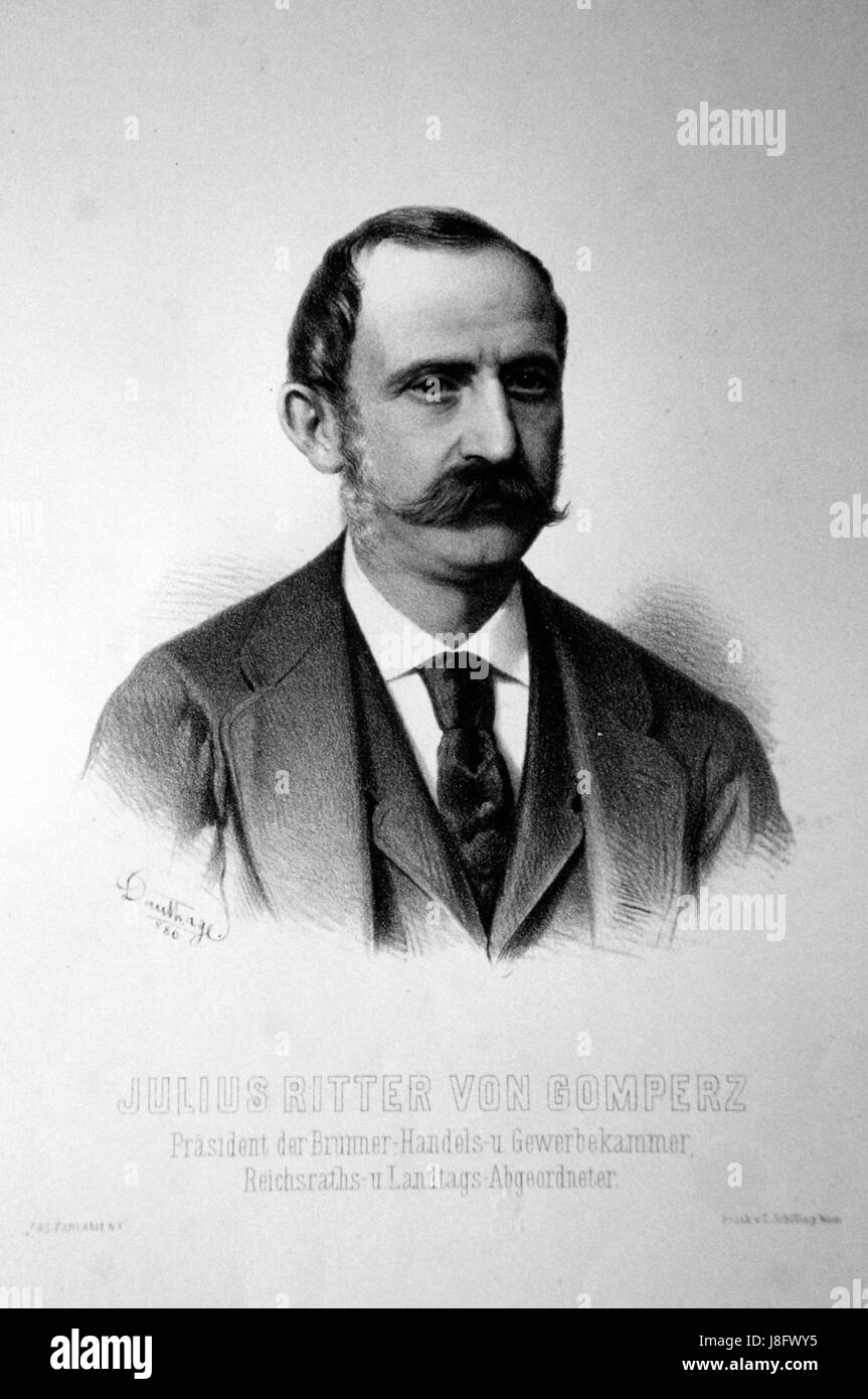 Julius Gomperz était un philosophe autrichien, connu pour son travail en philosophie des sciences et de la culture. Cette lithographie représente probablement une image de lui ou est associée à son héritage intellectuel. Banque D'Images