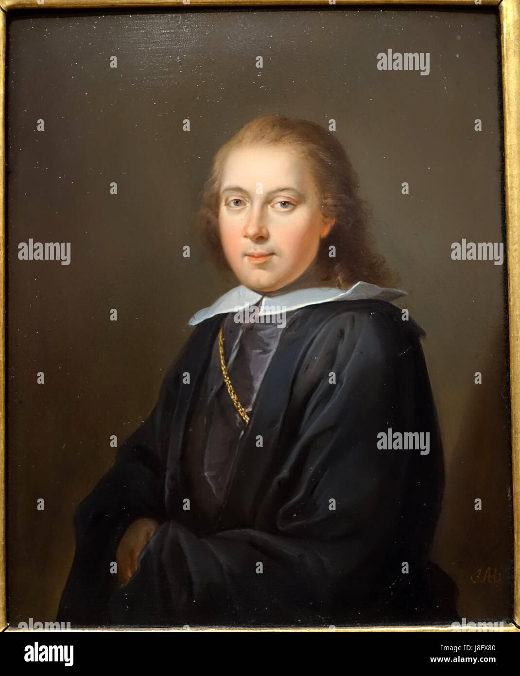 Demi-longueur portrait d'un homme, JAI, huile sur cuivre Villa Vauban Luxembourg City DSC06488 Banque D'Images