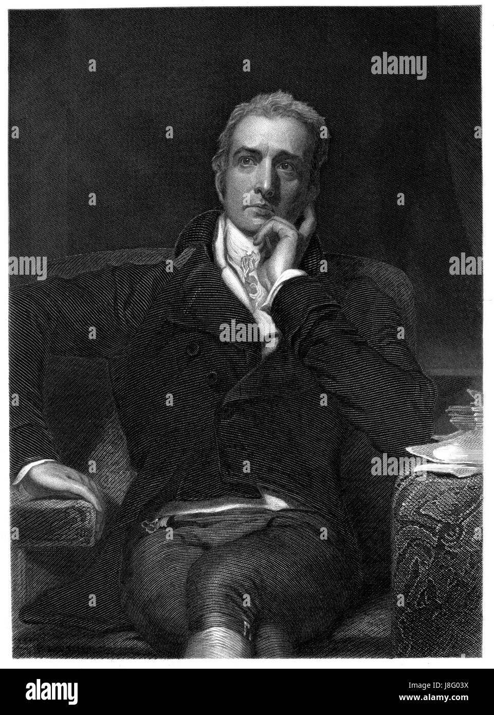 Ce portrait de Sir Thomas Lawrence représente John Philip Kemble, acteur britannique renommé du XVIIIe siècle. La peinture capture son apparence digne et son statut dans le monde théâtral. Banque D'Images