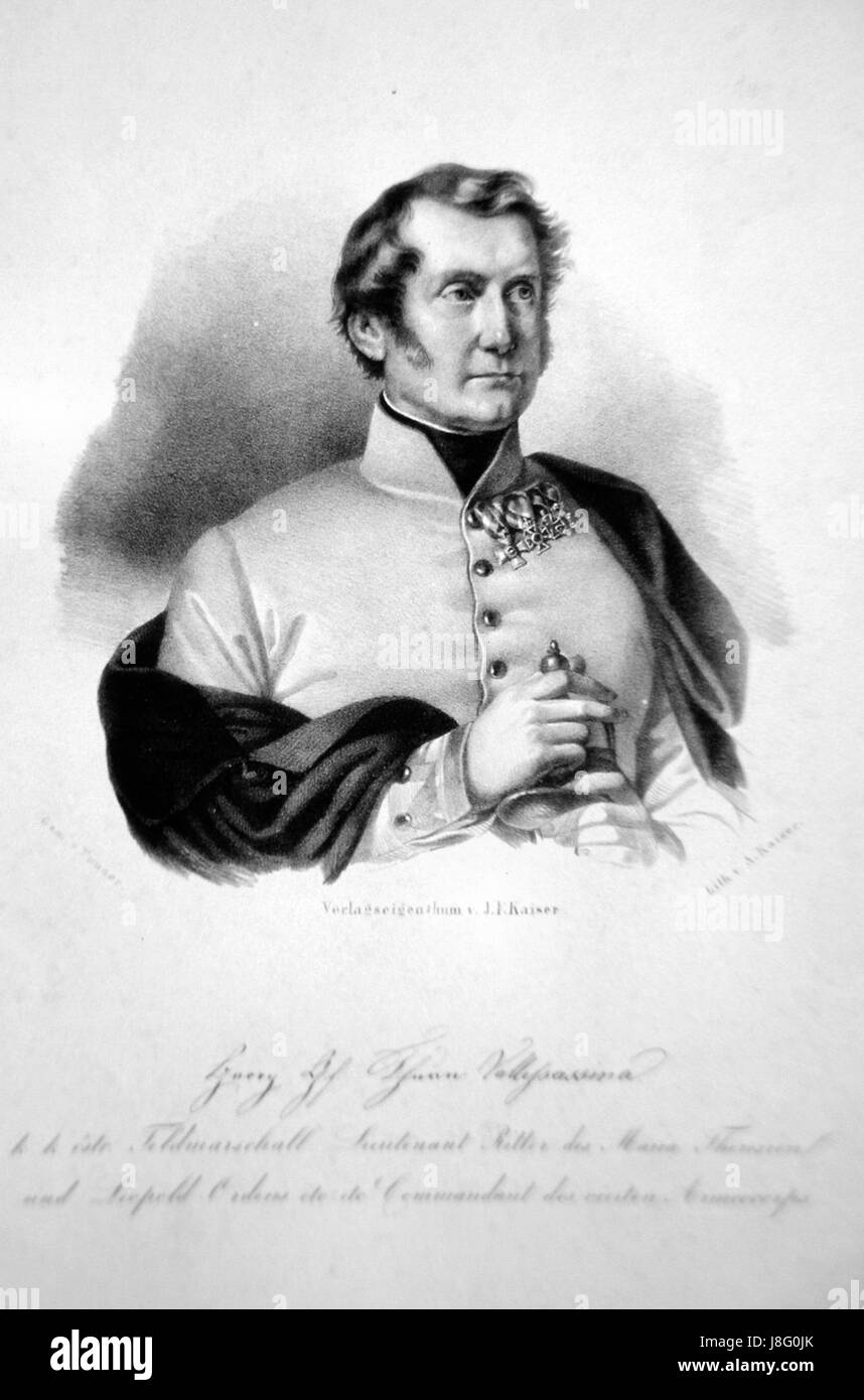 Une lithographie de Georg Graf Thurn Valsassina, probablement un portrait historique ou une représentation, mettant en valeur la lignée noble et le patrimoine artistique. Banque D'Images
