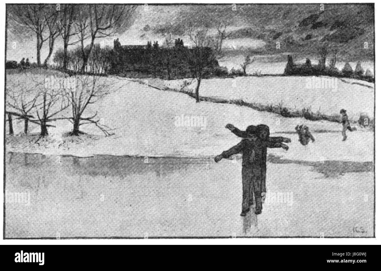 Cette illustration de J.G. Sowerby représente des gens qui aiment les activités hivernales de glisse et de patinage. Il capture la joie et les loisirs de telles activités de plein air au cours du 19ème siècle. Banque D'Images