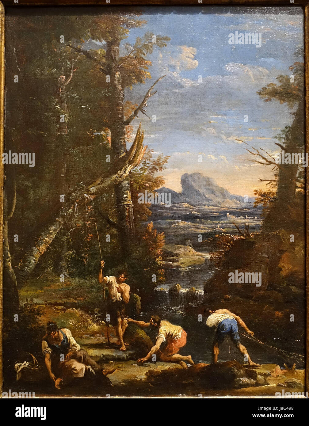 Paysage avec des pêcheurs et des lavandières, par Marco Ricci, Sebastiano Ricci, c. 1700, 1710 huile sur toile Blanton Museum of Art, Austin Texas DSC08073 Banque D'Images