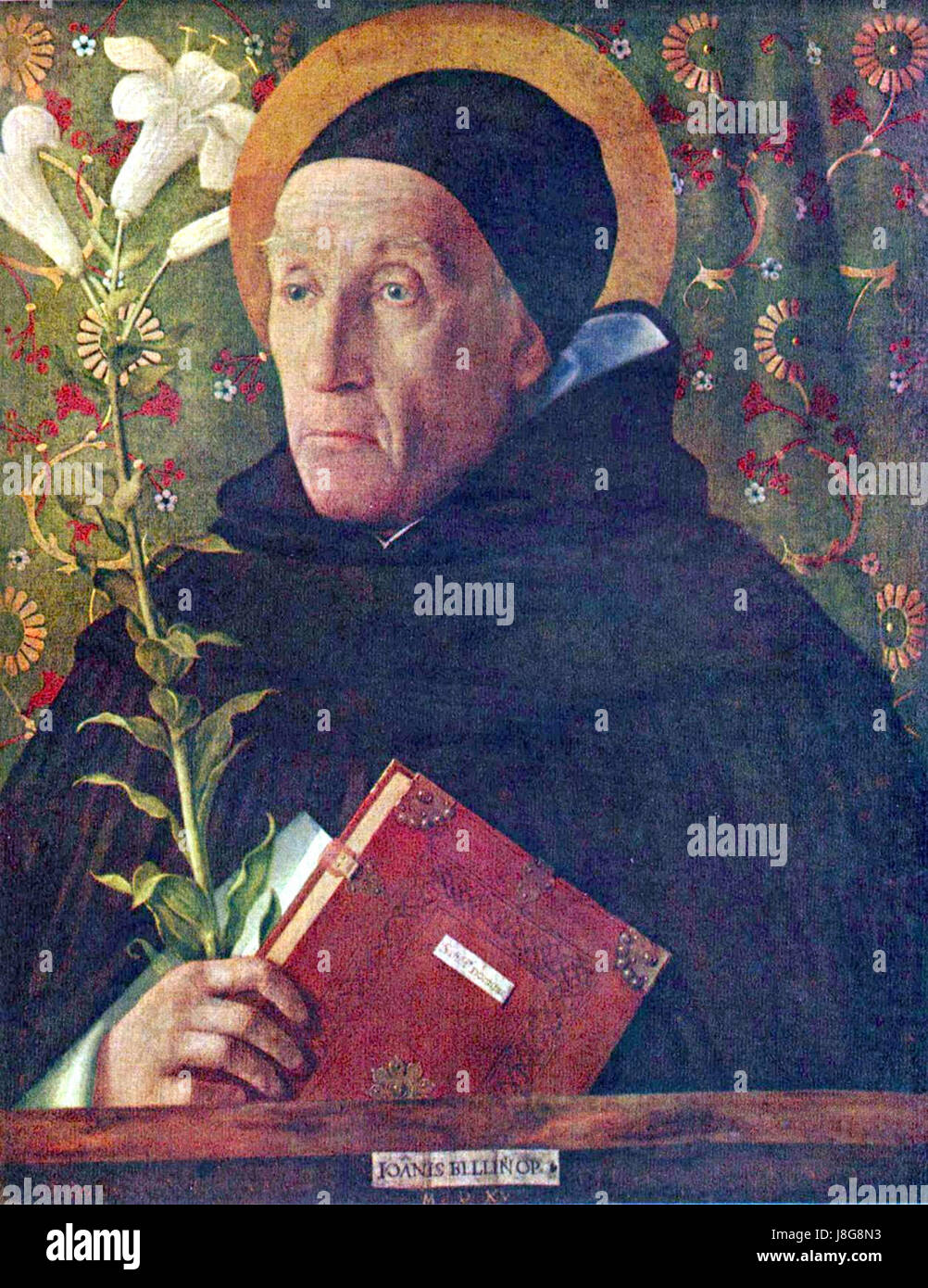 Cette œuvre de Giovanni Bellini représente Fra Teodoro d'Urbino comme Saint Dominique. Bellini était un artiste de la Renaissance connu pour ses œuvres religieuses et de portrait, avec cette peinture représentant une figure religieuse importante. Banque D'Images
