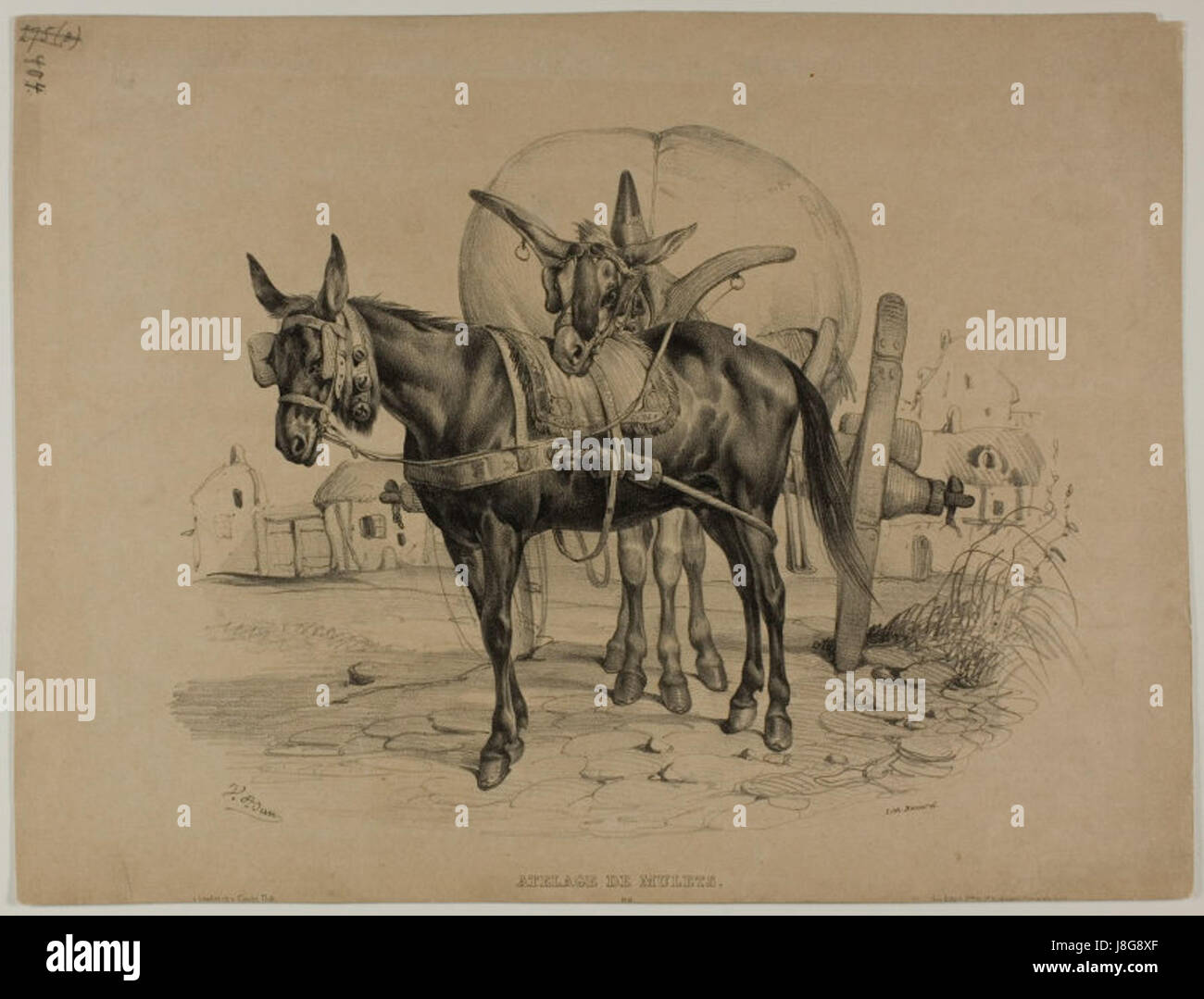 Mulets harnachés par Victor Adam Banque D'Images Mulets harnachés par Victor Adam Banque D'Images