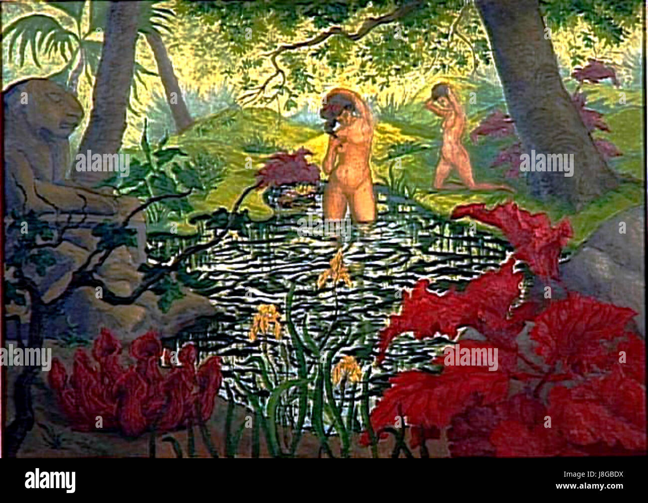 'La baignade lotus ranson' est une représentation artistique ou un titre qui peut faire référence à une peinture ou une œuvre d'art visuel spécifique. L'expression pourrait se rapporter à la représentation d'une fleur de lotus et d'un bain, probablement liée à des thèmes de la nature et de la sérénité dans l'histoire de l'art. Banque D'Images