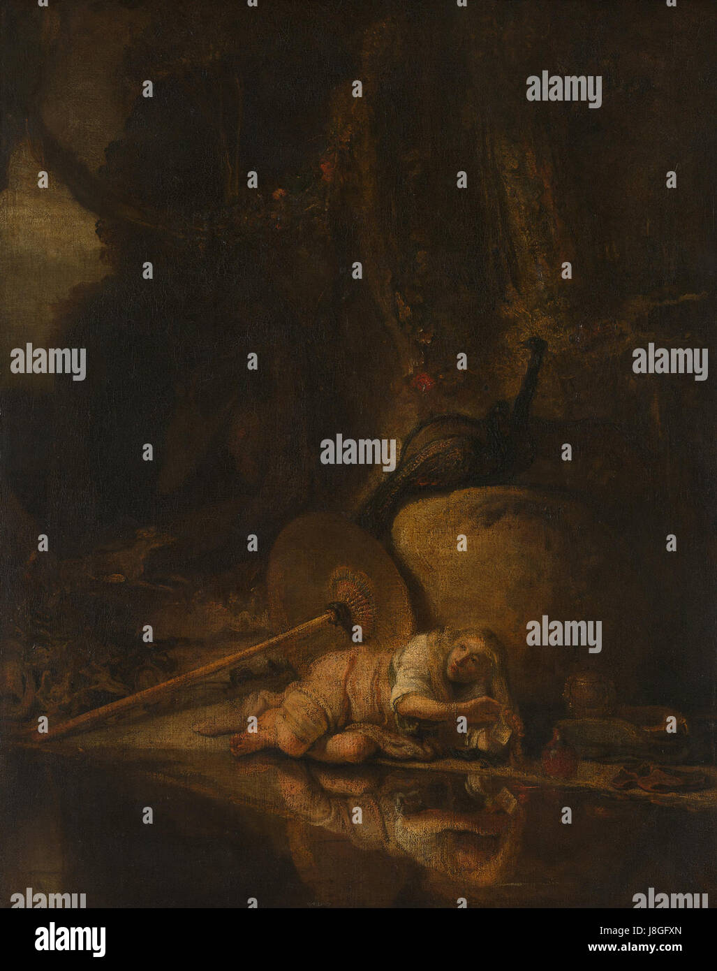 L'image représente la figure mythologique grecque Héra cachée pendant la bataille entre les dieux et les géants, comme on le voit dans l'art antique abrité au Rijksmuseum. Banque D'Images