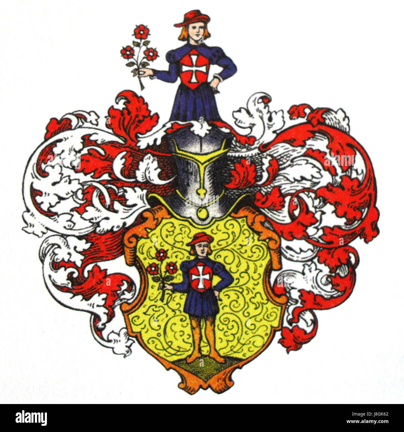 Les armoiries de la famille Merck représentent les symboles héraldiques associés à la famille Merck, une famille remarquable avec une longue histoire dans la noblesse et les affaires européennes. Banque D'Images