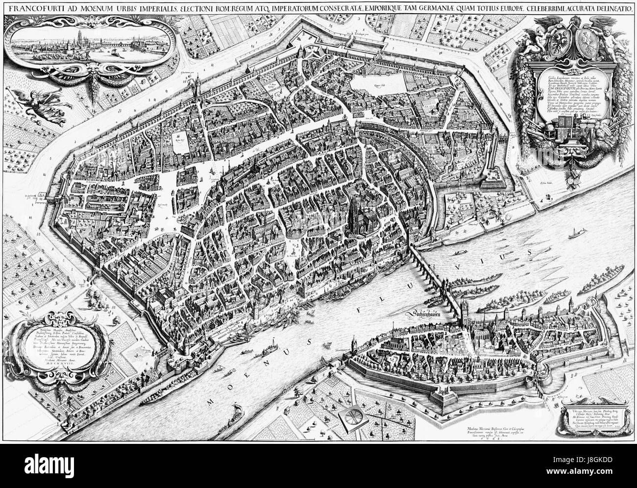 Ce titre fait référence à une référence historique complète à Francfort-sur-le-main, en particulier à l’œuvre de Merianâ€™ en 1628. Il comprend probablement des représentations détaillées ou des cartes de la ville pendant cette période, conservées dans une collection complète. Banque D'Images